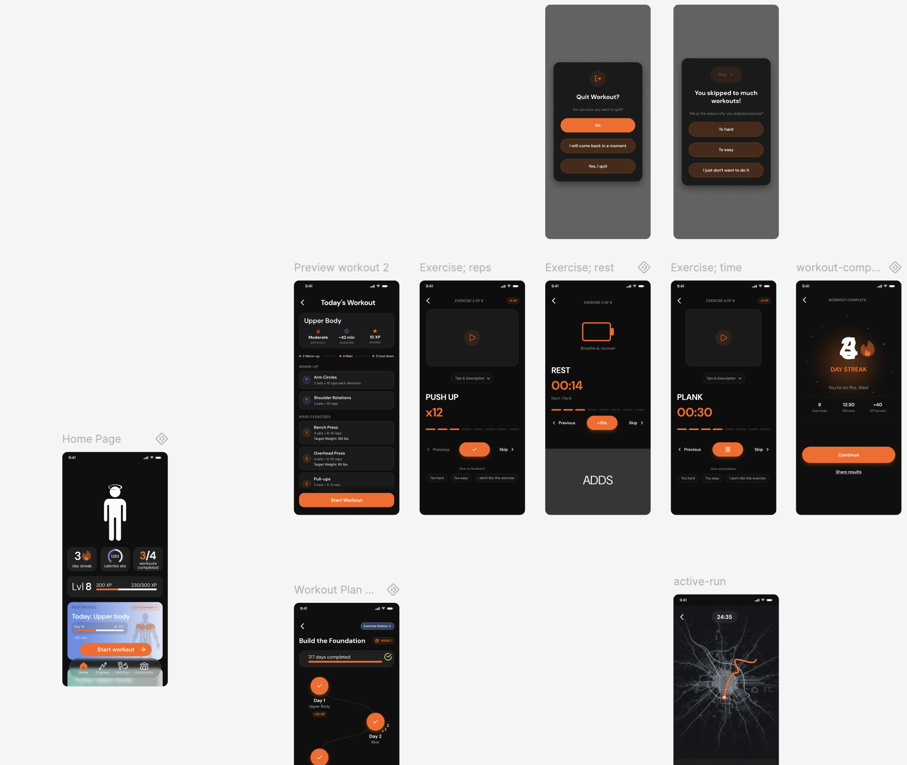 Upp home dashboard showing workout progress